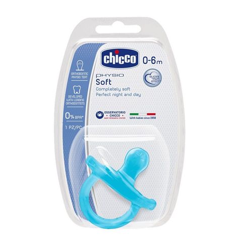 Пустышка Chicco Physio Soft (силикон) 0-6м (1 шт) голубой 02711.21