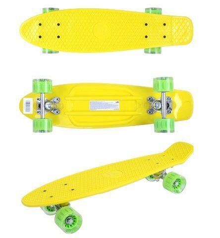 Детский скейтборд GO Travel (желтый - зеленые прозрачные колеса)