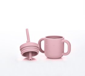 Силіконова чашка FreeOn з ручками і соломинкою, рожева