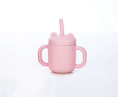 Силиконовая чашка детская FreeOn с ручками и соломинкой, розовая