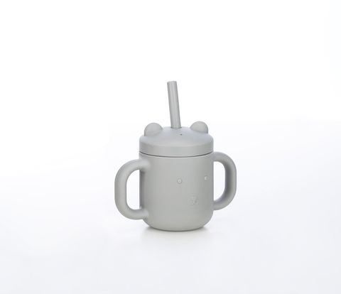 Силиконовая чашка детская FreeOn с ручками и соломинкой, серый