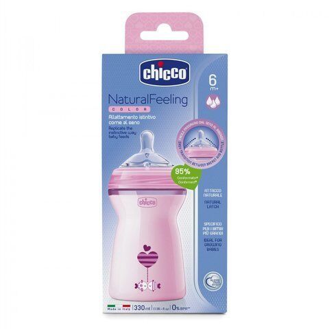 Бутылочка пластик для каши Chicco Natural Feeling (330мл/6м+) соска силикон розовый