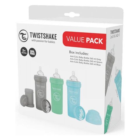 Набір з трьох антиколікових пляшечок Twistshake Value Pack (Blue) 78844