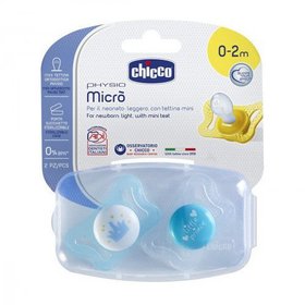 Пустышка литая Chicco Physio Micro (силикон) 0-2м (2 шт) голубая