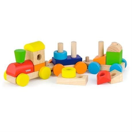 Дерев'яний поїзд Viga Toys Кольорові кубики 51610