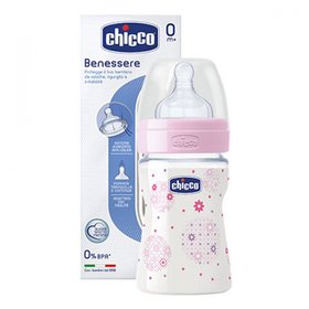 Бутылочка пластик Chicco Well-Being (150мл/0m+) соска силикон (нормальный поток), розовый 20611.10