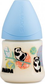 Бутылочка для кормления Suavinex Истории панды 150 мл, анатомическая соска медленный поток голубая панда 303952