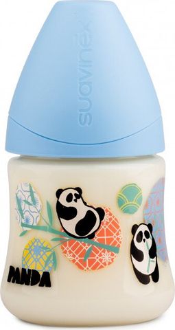 Пляшка для годування Suavinex Історії панди 150 мл, анатомічна соска повільний потік блакитна панда 303952