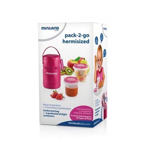 Термосумка с 2 мерными стаканами для еды Miniland Pack-2-Go Hermisized Pink 89141
